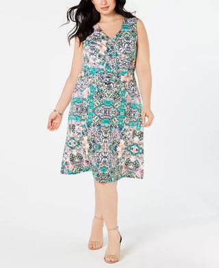 NY Collection Women's Plus Print Jersey Wrap Dress Blue Size 3X