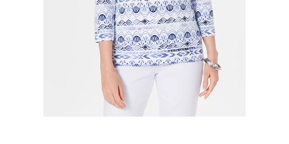 Karen Scott Women's Petite Ikat Printed Top Blue Size PL