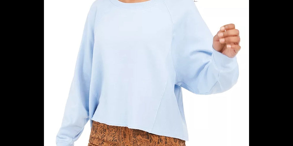 Hippie Rose Juniors' Cropped Raw-Edged Sweatshirt Blue Size X-Small