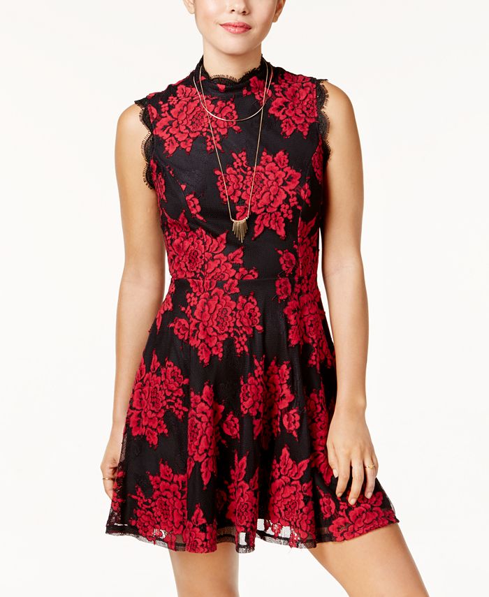 City Studios Junior's Lace Fit & Flare Dress Black Size 7