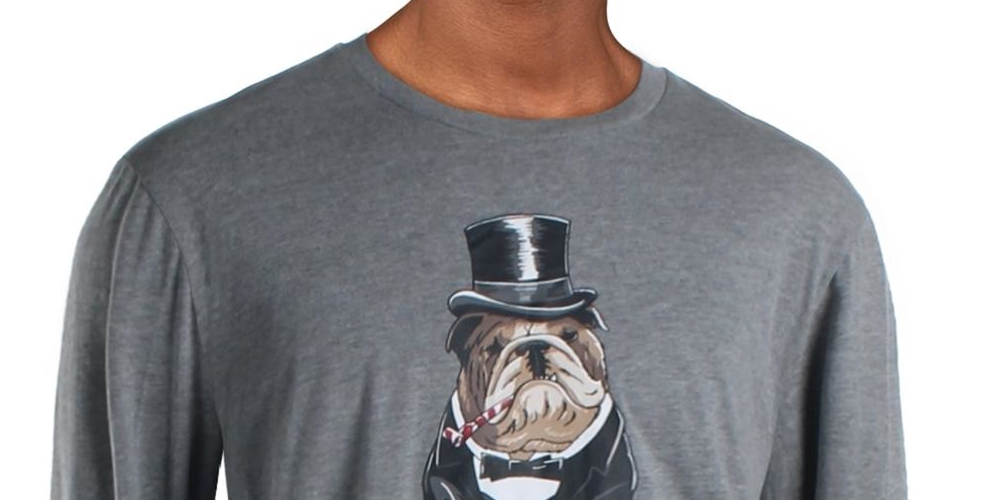 Club Room Men's Bulldog Tuxedo Graphic Crewneck T-Shirt Gray Size Medium