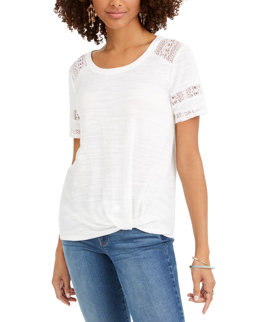 Style & Co Lace Inset Top White Size Small