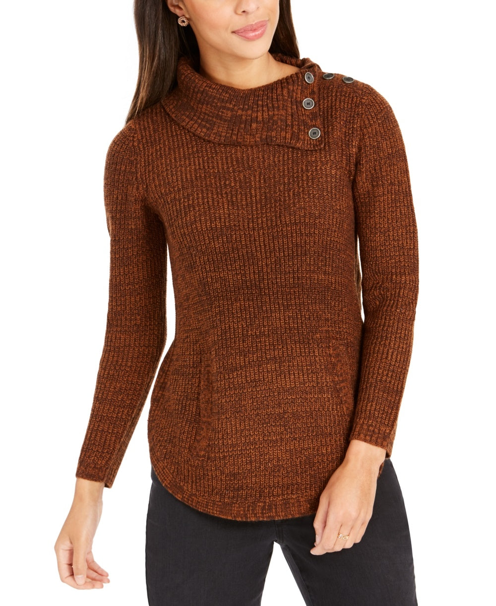 Style & Co Envelope-Neck Sweater Khaki Size PXL