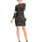 MSK Women's Glitter Paisley Long Sleeve Jewel Neck Above The Knee Body Con Evening Dress Black Size 12
