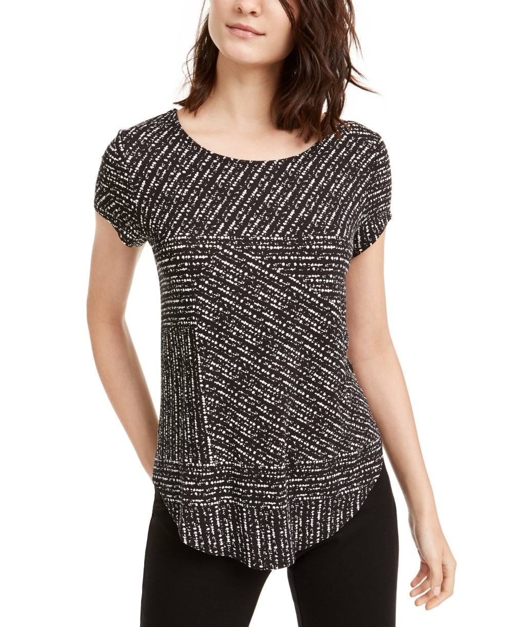 Alfani Women's Printed Round Hem T-Shirt Black/white Size PS/M