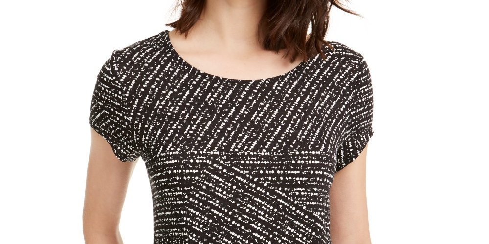 Alfani Women's Printed Round Hem T-Shirt Black/white Size PS/M