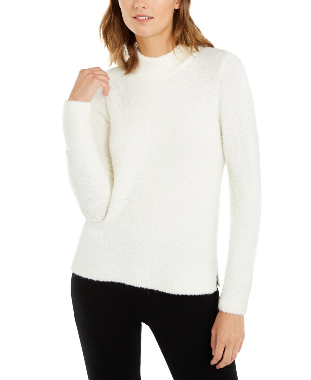 Alfani Women's Mock Neck Boucle Sweater White Size Small