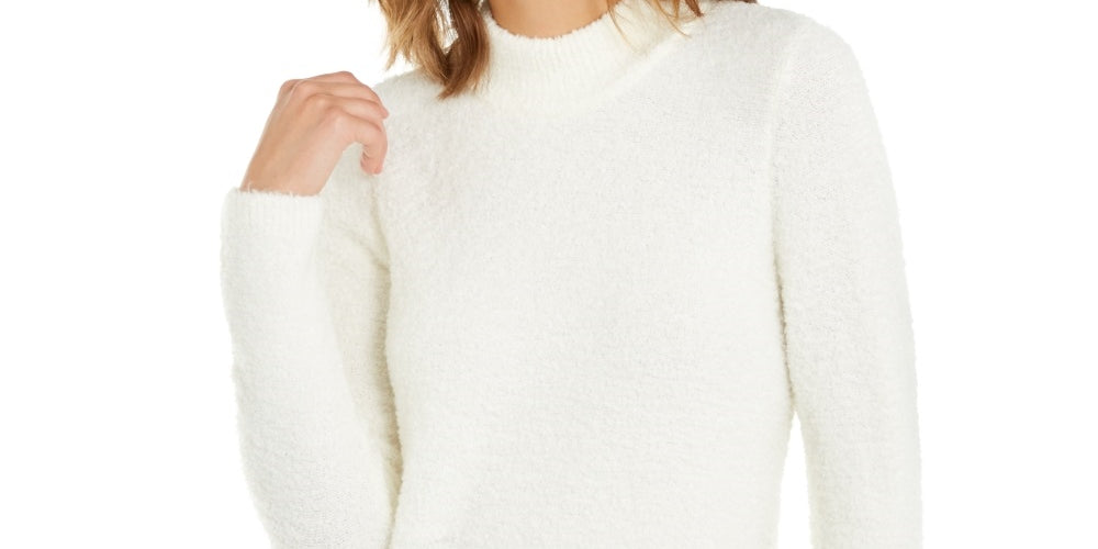 Alfani Women's Mock Neck Boucle Sweater White Size Small
