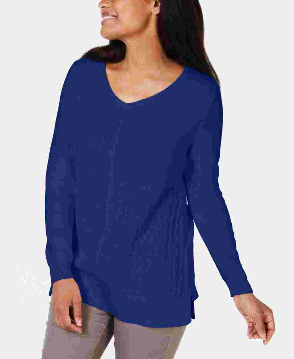 Karen Scott Women's Cotton Mixed-Stitch Sweater Blue Size Small