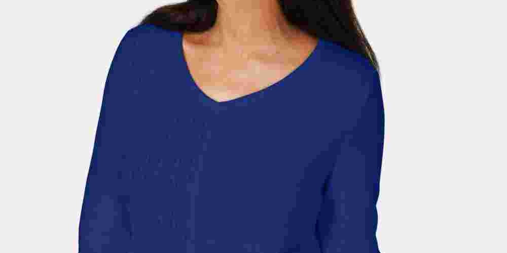 Karen Scott Women's Cotton Mixed-Stitch Sweater Blue Size Small
