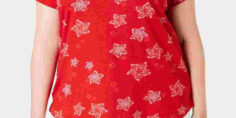 Style & Co Plus Size Cotton Printed T-Shirt Wine Size 3X