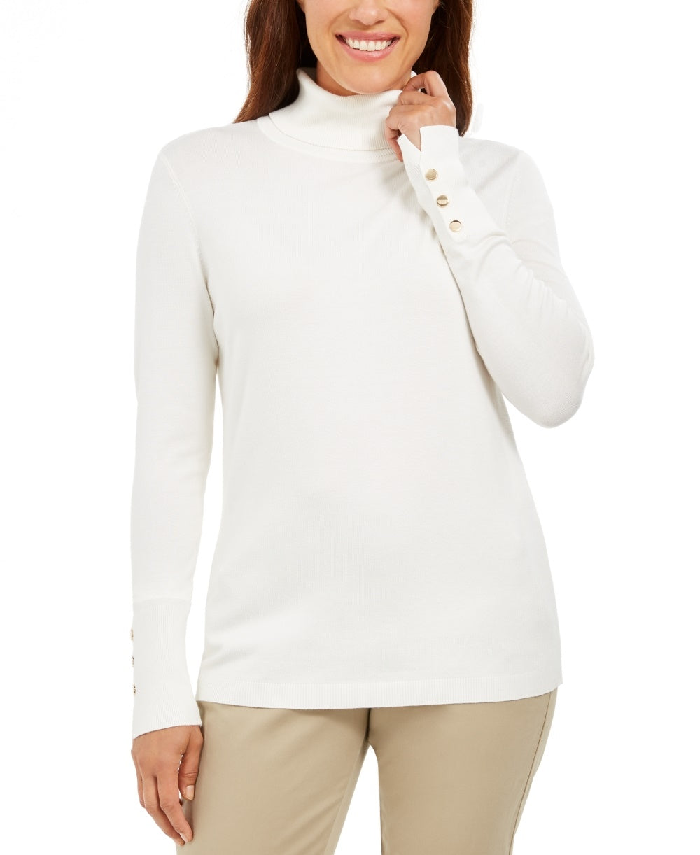 JM Collection Women's Turtleneck Sweater White Size PXL