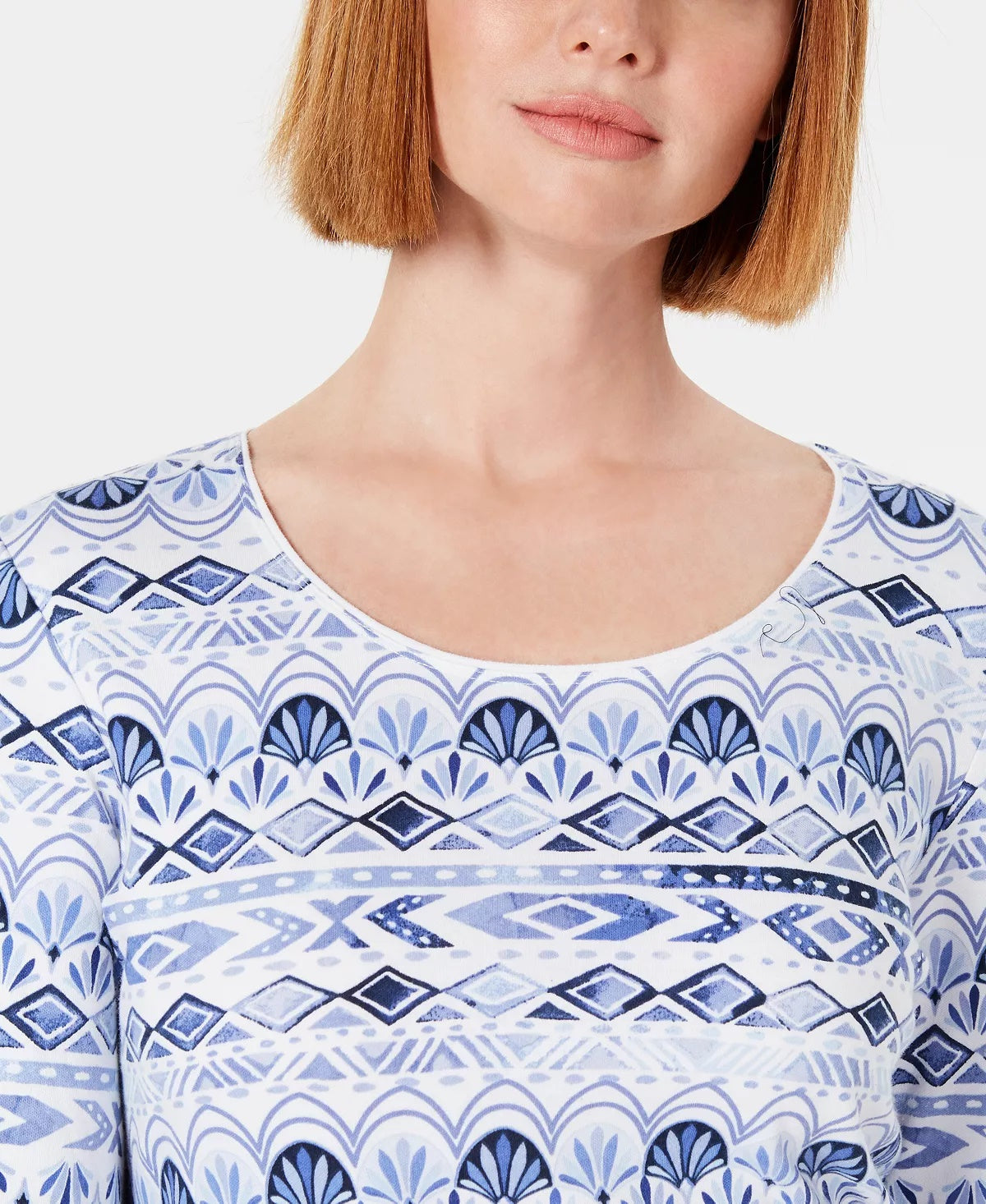 Karen Scott Women's Petite Ikat Printed Top Blue Size PXL