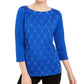 Karen Scott Women's Petite Embellished 3/4-Sleeve Cotton Top Blue Size PS/M
