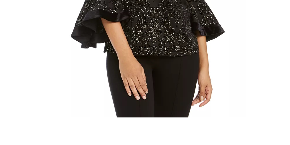 28Th & Park Women's Off-The-Shoulder Glitter Top Black Size X-Large