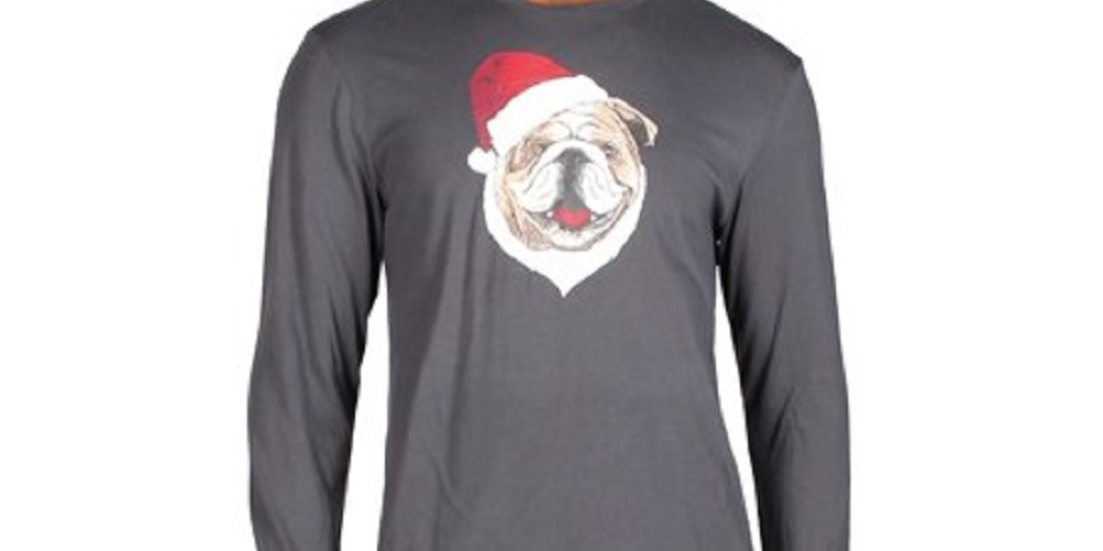 Club Room Men's Santa Bulldog Holiday Party Christmas Top Gray Size Medium