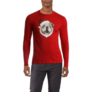 Club Room Men's Santa Bulldog Holiday Party Christmas Top Red Size Medium