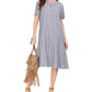 Style & Co Striped Button-Front Linen-Blend A-Line Dress Blue Size Large