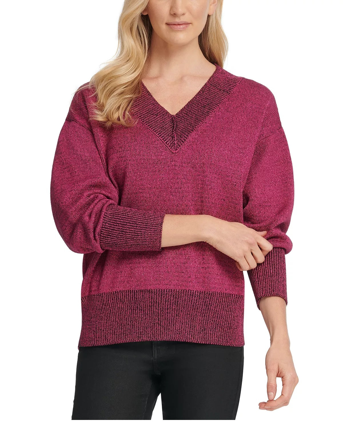 DKNY Women's Glitter Speck Sweater Pink Size Large