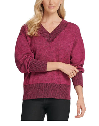 DKNY Women's Glitter Speck Sweater Pink Size Large