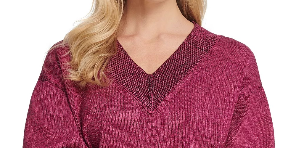 DKNY Women's Glitter Speck Sweater Pink Size Large