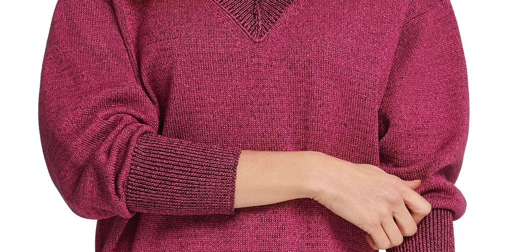 DKNY Women's Glitter Speck Sweater Pink Size Large