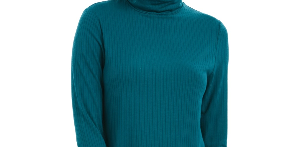 Charter Club Women's Heathered Ribbed Turtleneck Top Green Size X-Large