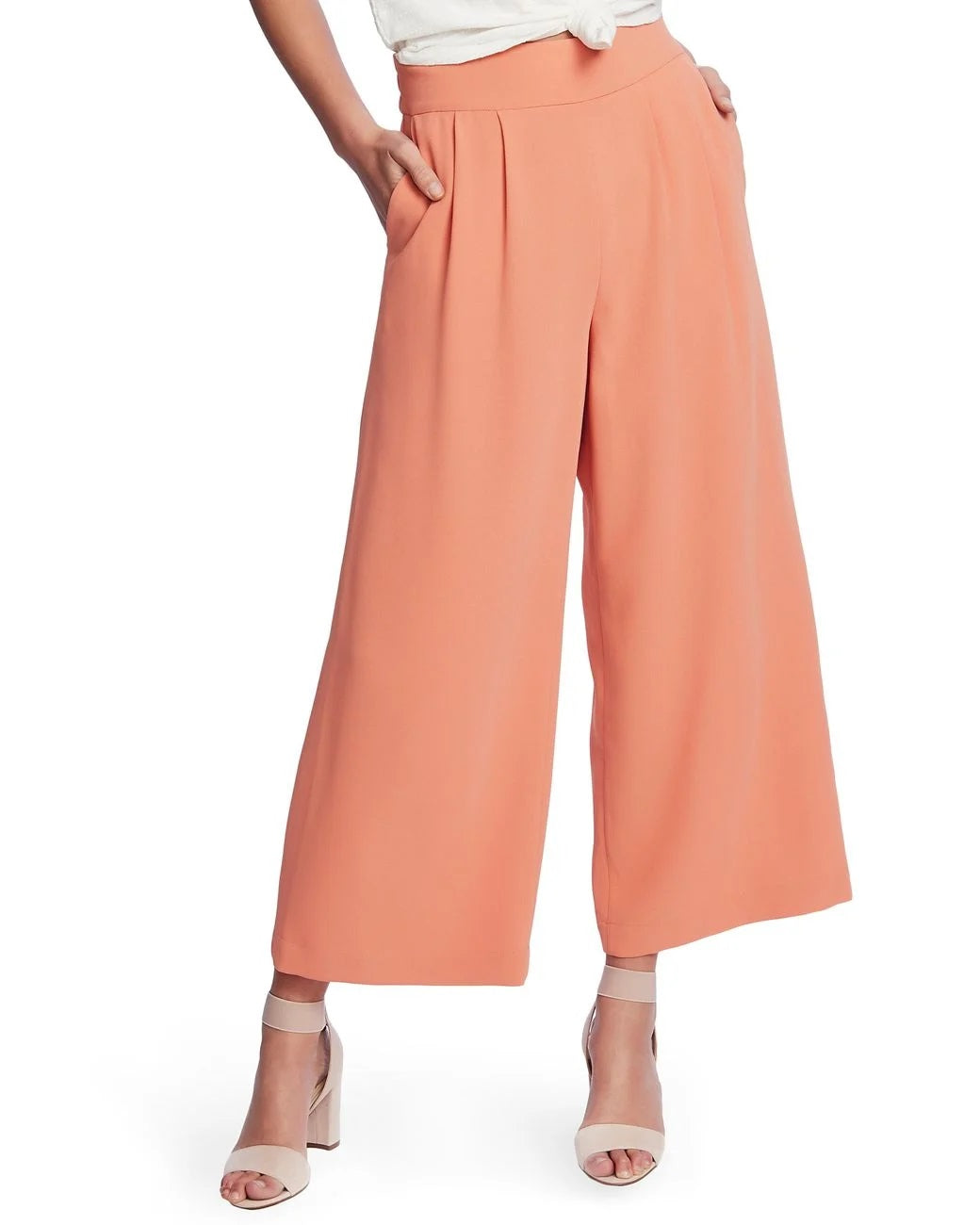 1.STATE Women's Wide Leg Crepe Trousers Orange Size X-Large