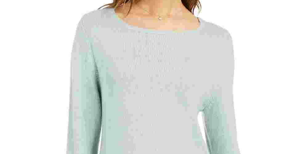 Style & Company Women's Ribbed Patterned Long Sleeve Jewel Neck Blouse Sweater Green Size PM
