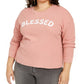 Love Tribe Women's Trendy Plus Blessed Graphic Print Top Pink Size 3X