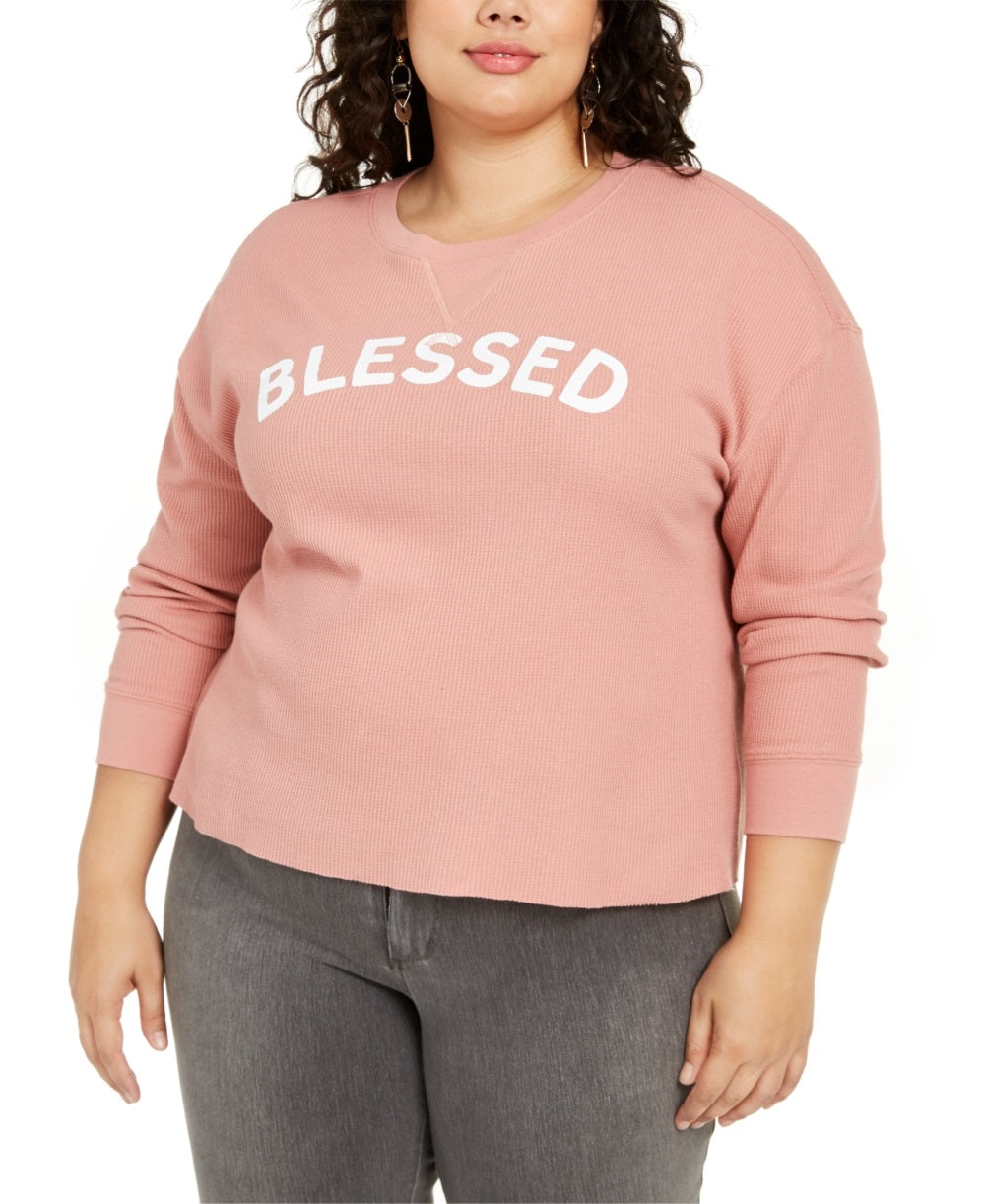 Love Tribe Women's Trendy Plus Blessed Graphic Print Top Pink Size 3X