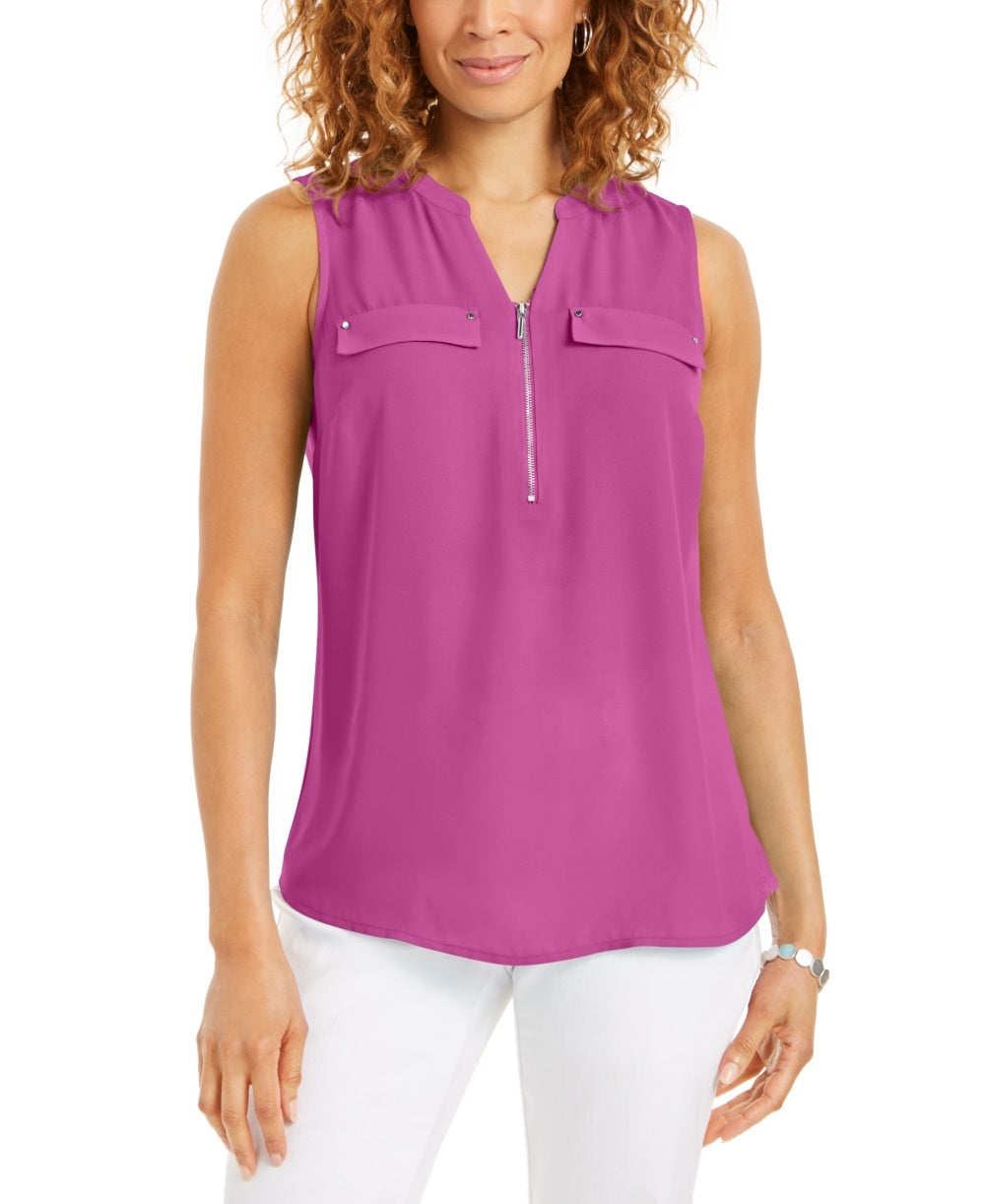 JM Collection Women's Zip Front Utility Top Pink Size Large