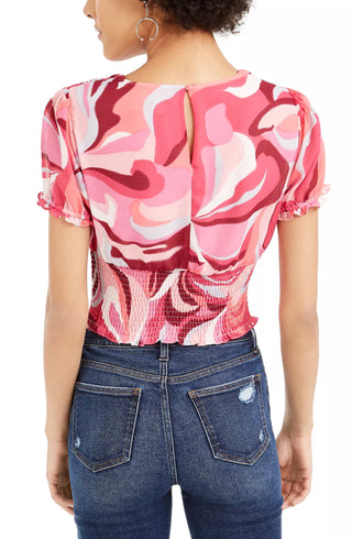 Bar III Women's Printed Smocked Top Red Size X-Large