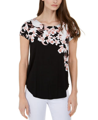 Alfani Women's Printed T-Shirt Black Size XX-Large