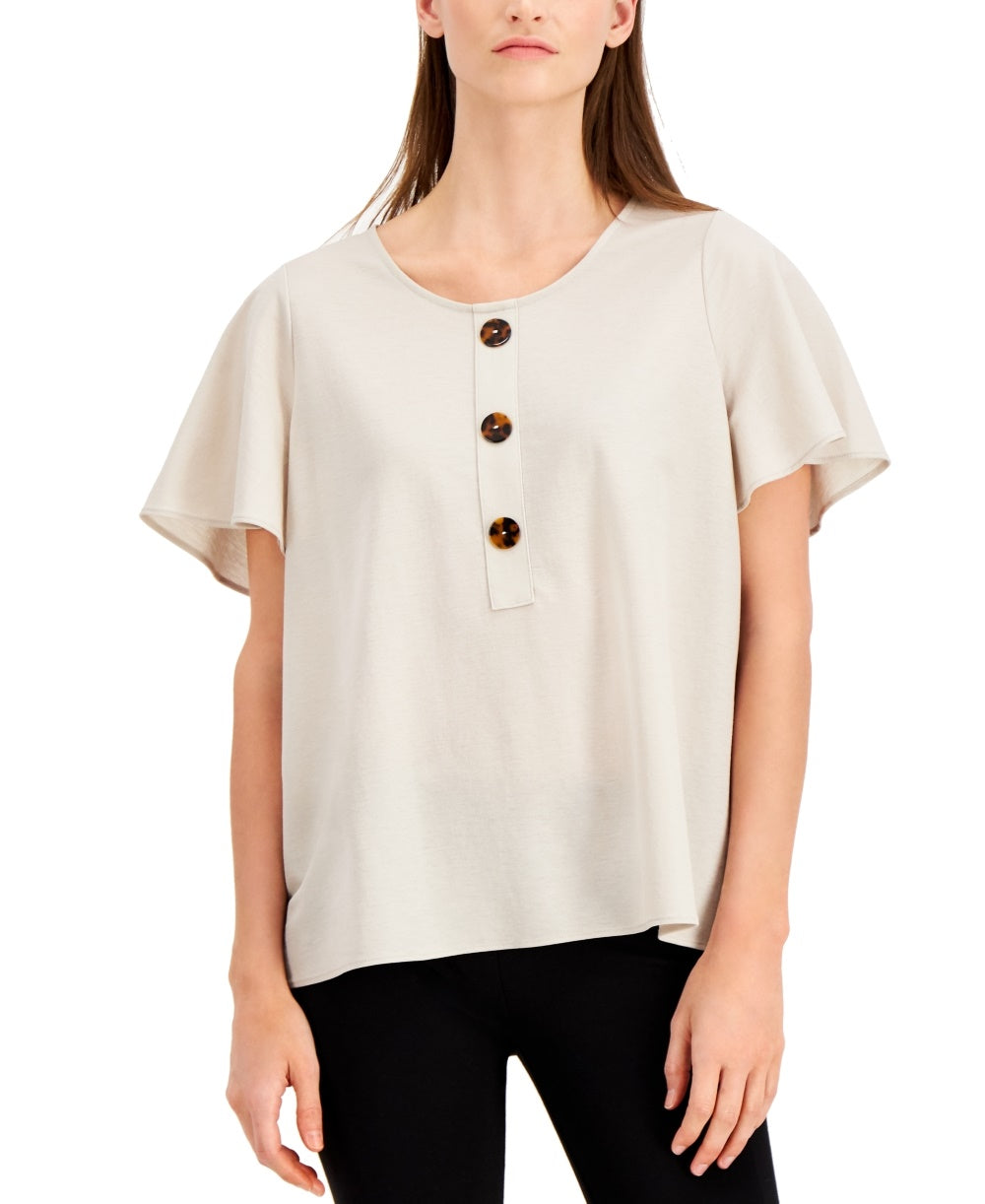 Afani Women's Flutter Sleeve Top Beige Size Small