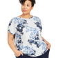 Ideology Women's Plus Floral Print T-Shirt Gray Size 1X