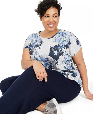 Ideology Women's Plus Floral Print T-Shirt Gray Size 1X