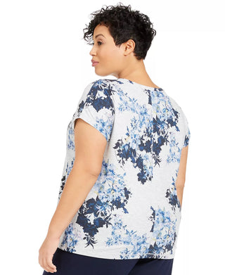 Ideology Women's Plus Floral Print T-Shirt Gray Size 1X