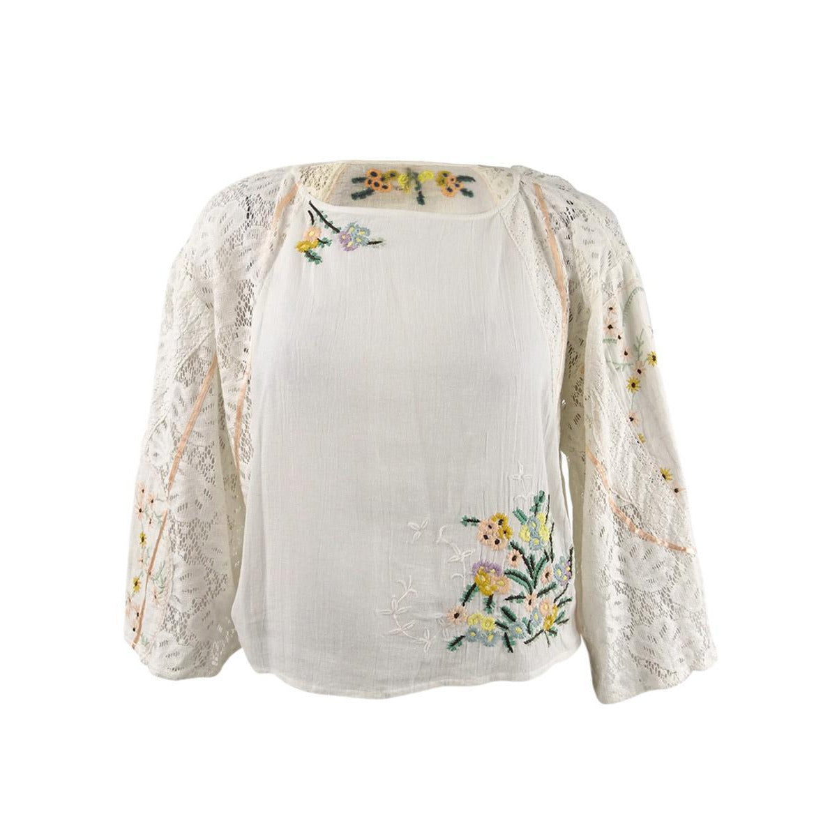 Free People Women's Bell-Sleeve Jewel Neck Top White Size X-Large