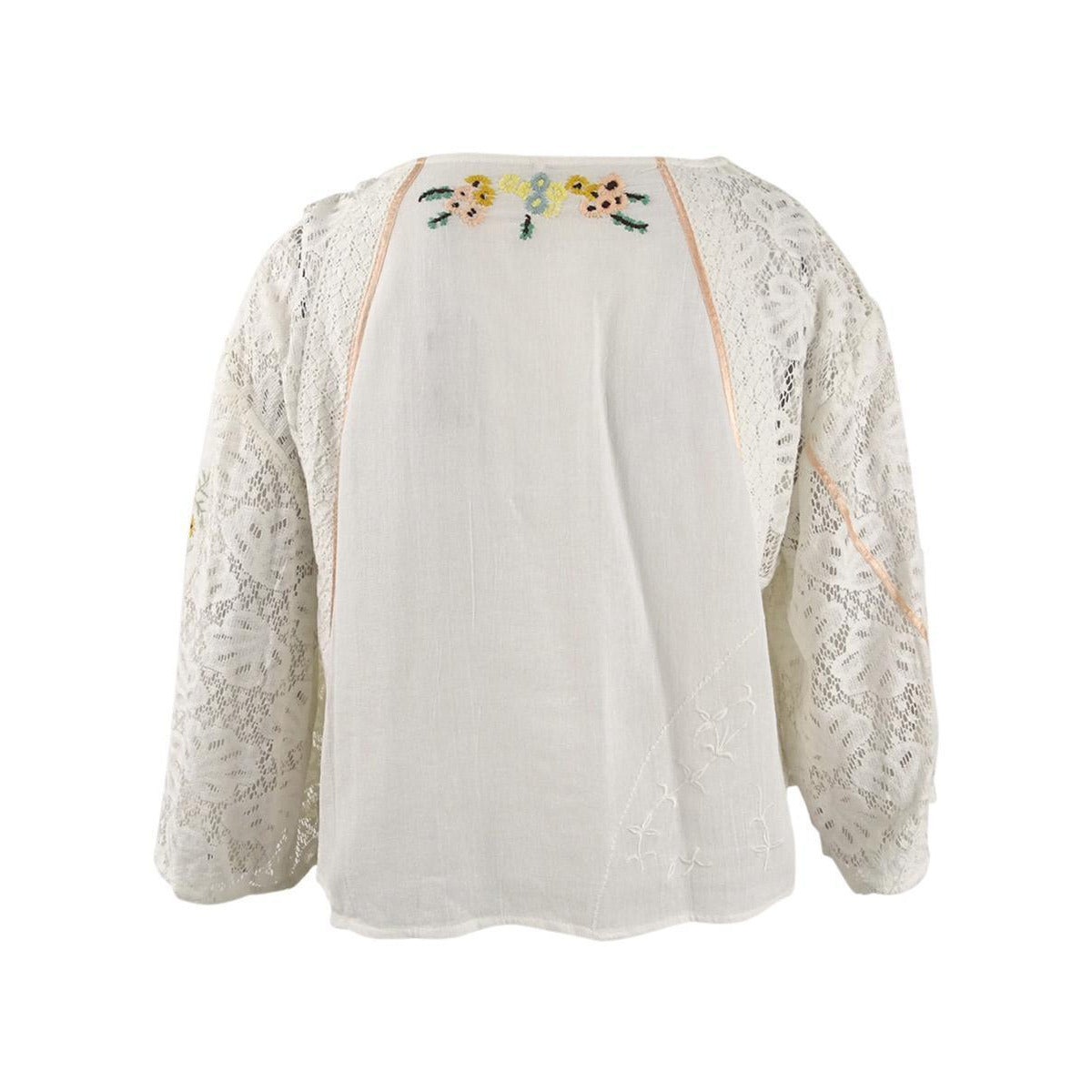 Free People Women's Bell-Sleeve Jewel Neck Top White Size X-Large