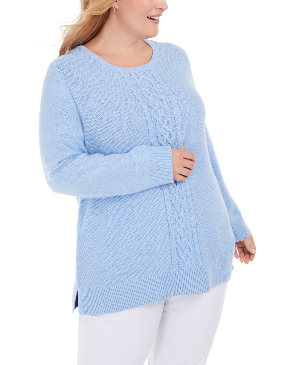 Karen Scott Women's Plus Size Cable-Knit Panel Sweater Blue Size 0X