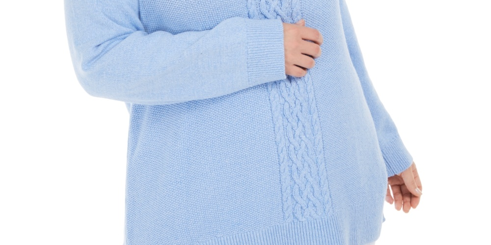 Karen Scott Women's Plus Size Cable-Knit Panel Sweater Blue Size 0X