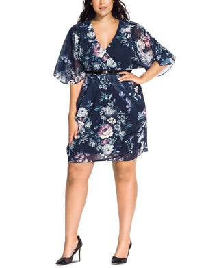 City Chic Women's Trendy Plus Size Mediumysterious Floral Print Belted Dress Black Size 22W