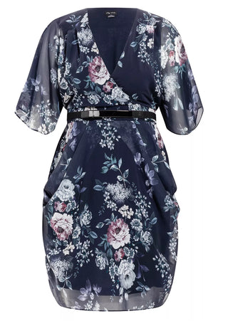 City Chic Women's Trendy Plus Size Mediumysterious Floral Print Belted Dress Black Size 22W