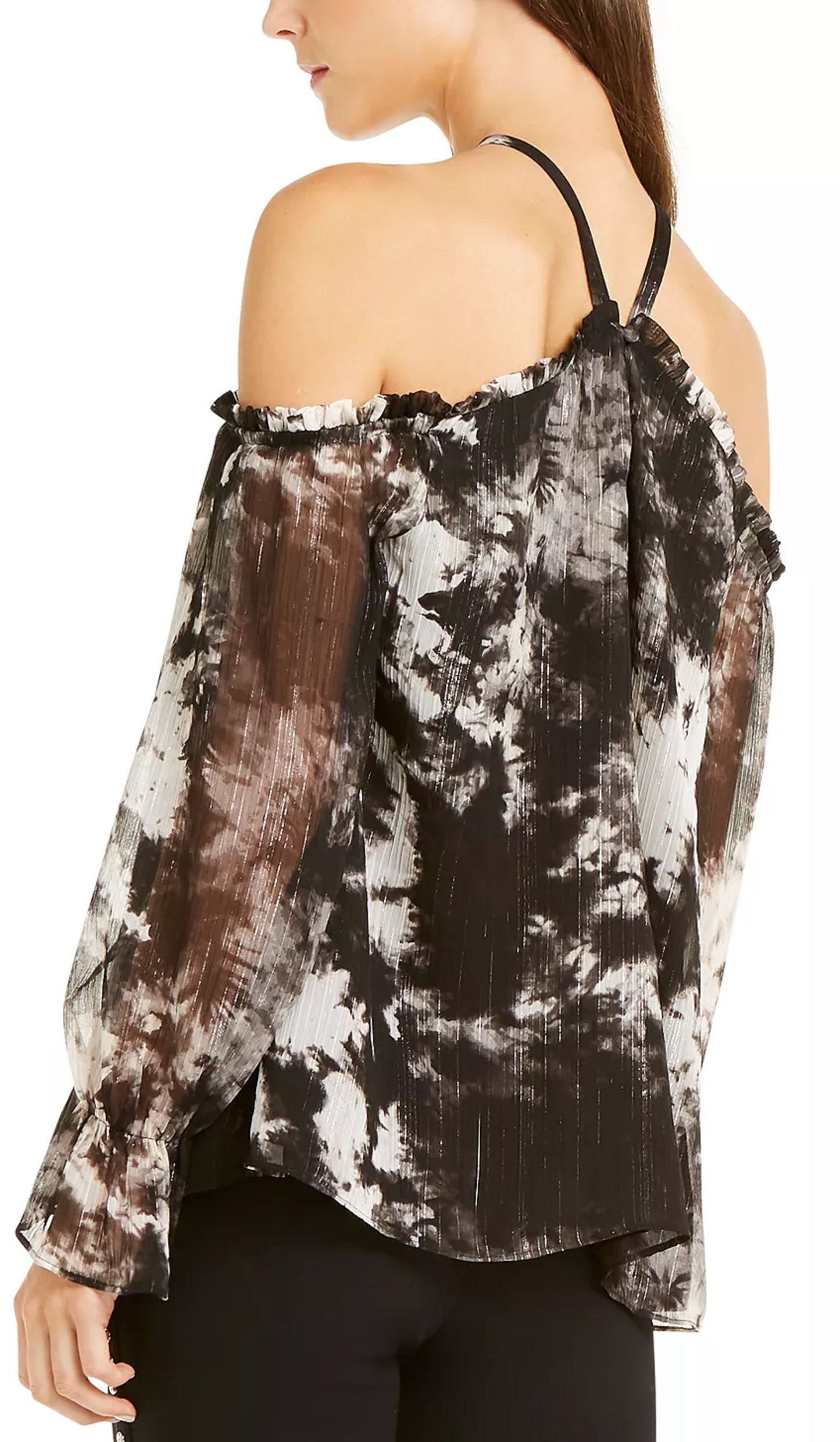 INC International Concepts Women's Tie Dyed Cold Shoulder Top Black Size S