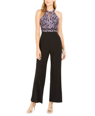 Nightway Women's Glitter-Lace Jumpsuit Purple Size 6
