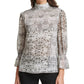 Calvin Klein Women's Printed Mock Neck Top Grey Size Large