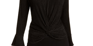 Alfani Women's Metallic Striped Knot Front Top Black Size S