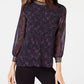 Alfani Women's Petite Printed Embellished-Neck Top Black Size Petite Small
