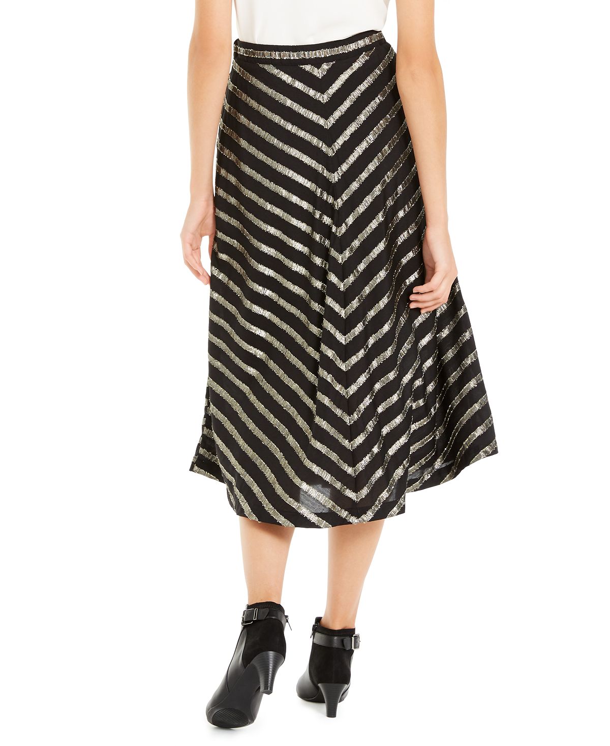 Alfani Women's Sequined Glitter Striped Below the Knee Party Fit Flare Skirt Black Size 2